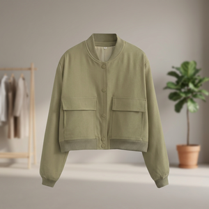 Custom Breathable Eco-Friendly Sheep Skin Knitted <b>Bomber</b> <b>Jacket</b> <b>Women</b> Varsity Button <b>Lightweight</b> Autumn Fashion Outerwear - Product Image 3