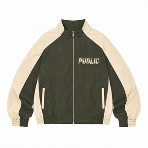 Veste coupe-vent sport personnalisée avec impression DTF, col rabattable, fermeture éclair, style décontracté, patchwork, 100% polyester - Product Image 1