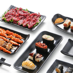 Plats de marmite commerciaux assiettes noires en plastique assiettes de restaurant en mélamine <span class=keywords><strong>rectangle</strong></span> de sushi profond - Product Image 6