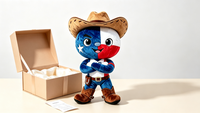 Western Cowboy Plüsch-Maskottchen-Puppe mit Texas-Flagge, blauem Stern, Cowboyhut, Stiefeln und gekreuzten Armen, maßgefertigt