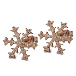 Ensemble collier et boucles d'oreilles flocon de neige en or rose, acier inoxydable 304, pour femme, cadeau, bijoux tendance - Product Image 2