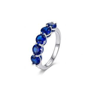 SY Anmutiger Klassischer Luxus 5mm Blauer Kubischer Zirkonia S925 Sterling Silber Fünf-Stein-Verlobungs-Hochzeits-Jubiläums-Party-Ring - Product Image 1