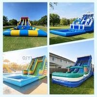 Château gonflable aquatique commercial en PVC de qualité supérieure, toboggan aquatique gonflable robuste de 18 pieds avec grande piscine