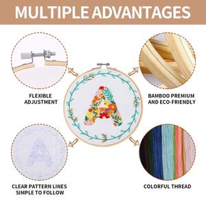 Kit de broderie pour adultes débutants avec motif floral pré-imprimé, kits de point de croix pour débutants avec cerceau à <span class=keywords><strong>broder</strong></span> en bambou, facile à suivre - Product Image 3
