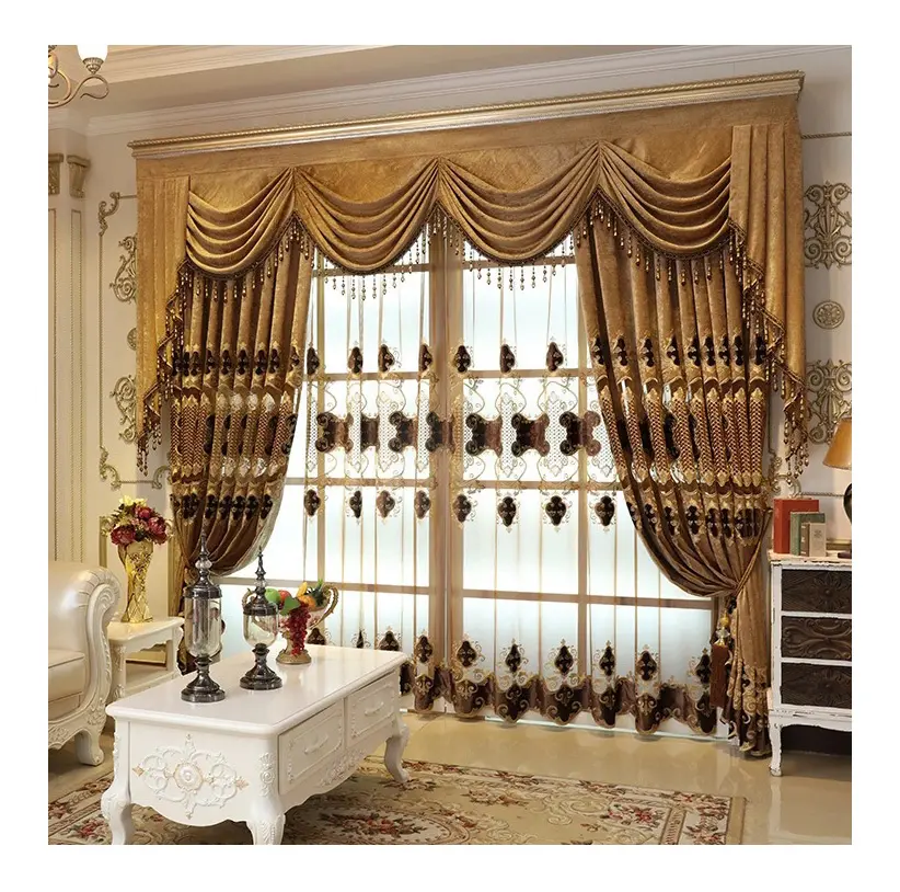 Amazon Window Curtain New Hotel Drapes Window Luxury Embroidery Living Room Curtain With Valance