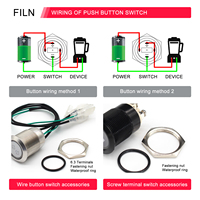 Interrupteurs à bouton-poussoir FILN 19mm185 Symboles 12v 24v Ip67 Métal Automobile Bateau Marine Voiture pour LED Interrupteur à bouton-poussoir étanche