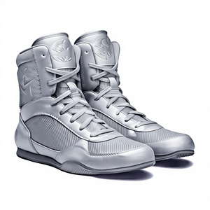 KLTW INT'L Chaussures de lutte montantes pour hommes, en PU argenté, doublure en maille, semelle extérieure en caoutchouc, baskets d'entraînement de combat pour la salle de sport et le ring - Product Image 1