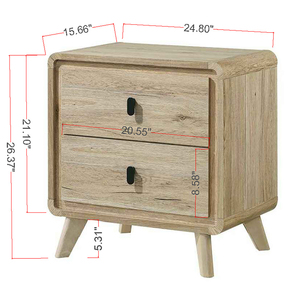 Mid Century Wood Finish Two <b>Drawer</b> Nightstand <b>Storage</b> Furniture - Product Image 4