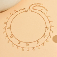 Juego de 2 Collares de Cadena de Aleación con Diseño de Conchas, Borlas, Estrellas, Luna y Corazón de Doble Capa, Joyería de Moda para el Verano