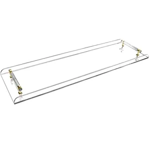 Bandeja de acrílico transparente para bañera de 31x9 con asas doradas Bandeja de bañera de lujo Caddy para bandeja de mesa de bañera con asas