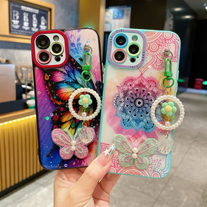 Étui de téléphone esthétique en époxy à paillettes avec fleurs, fait main, avec fonction porte-clés et portefeuille, antichoc, étanche, couleur personnalisable, pour femmes - Product Image 4