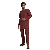 Tenue africaine pour hommes, ensemble 2 pièces, chemise à manches longues et pantalon de couleur unie, vêtements africains pour hommes, costume Dashiki Wyn2269