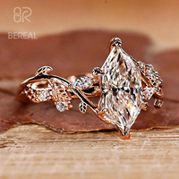 Bague de fiançailles personnalisée pour femme, inspirée de la nature, avec diamant de laboratoire VVS taille marquise hollandaise et pierres latérales en diamant cultivé en vrac