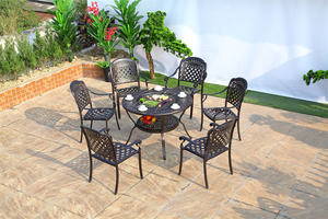 आउटडोर फर्नीचर कास्ट एल्यूमीनियम सर्कल कैंपिंग टेबल और चेयर गार्डन सेट रेस्तरां पैटियो मेटल कैफे डाइनिंग टेबल कुर्सी के साथ - Product Image 3