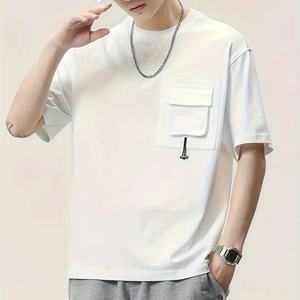 Camiseta de Alta Calidad con Logotipo Personalizado, Corte Holgado, Bolsillo, 100% Algodón, Hombros Caídos, Estilo Deportivo y Urbano para Hombre - Product Image 4
