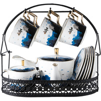 Ensemble de tasse à café et soucoupe en céramique avec bordure dorée de luxe, 200 ml, ensemble de thé de l'après-midi européen dans un coffret cadeau
