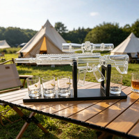 Ensemble de carafe à whisky en verre borosilicate en forme de fusil AR15, 4 verres à shot en forme de balle, support de présentation noir, design de lunette tactique, personnalisé