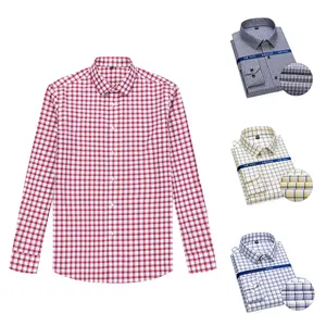 RTS Herren Baumwolle Spandex Red Check Business Formelles Hemd Anti-Falten Falten freies Hemd für Männer