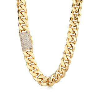 Collana NUOYA in Ottone Placcato Oro 18K con Zirconi Personalizzati, Design con Chiusura Lunga, Catena Cubana Spessa per <span class=keywords><strong>Uomo</strong></span> - Product Image 6