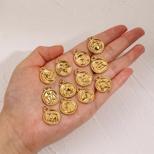 Colgantes de Acero Inoxidable Chapados en Oro de 18k Estilo Vintage con Signos del Zodiaco para Joyería DIY - Géminis Libra Horóscopo - Product Image 2
