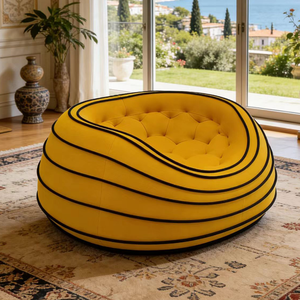 Fauteuil rond de luxe moderne en velours jaune capitonné, siège circulaire unique pour salon - Product Image 5