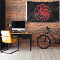 Drapeau des Targaryen 3x5 pieds, Game of Thrones, bannière double face Dragon de sang et de feu pour la décoration murale de la grotte des hommes