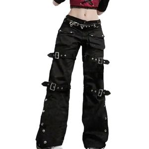 กางเกงยีนส์แฟชั่นเกาหลีสไตล์พังก์ กอธ แกรนจ์ สีดำ มีกระเป๋า ทรงตรง ขาบาน สตรีทแวร์ Y2K ฮิปปี้ ขายส่ง - Product Image 6