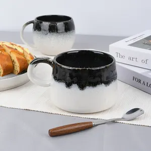 रेस्तरां के लिए थोक चाय कप में नया रचनात्मक रिएक्टिव ग्लेज़ कॉफी मग राउंड 18 ऑउंस नाश्ता अनाज कप कॉफी मग