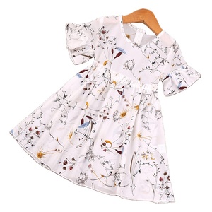 Baby Party Wear Kids White Princess Printed Polyester Fresh Flower Style Girl <b>Dresses</b> - Product Image 1