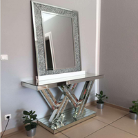 Table console moderne en marbre italien de luxe, bois, or, acier inoxydable, miroir, entrée, couloir