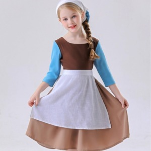 Costume de demoiselle d'honneur, robe de petite princesse avec tablier de paysanne et bandeau, tenue de cosplay pour Halloween et carnaval pour enfants de 3 à 12 ans - Product Image 1