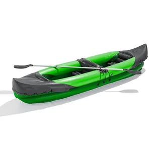Kayak de canoa inflable personalizado para 2 personas, Kayak de pesca plegable de PVC, doble, color verde
