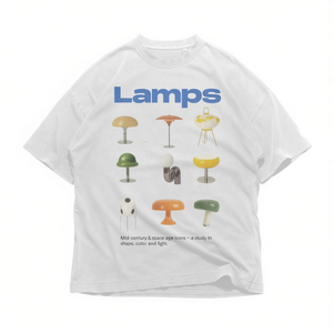T-shirt Grafica con Lampade, Icone del Mid-Century e Space Age, Oversize Unisex, Abbigliamento Casual, Idea Regalo Unica - Product Image 2