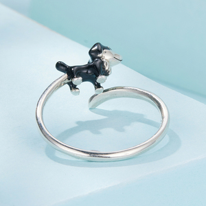 Bague ouverte ajustable en argent sterling 925 avec motif Border Collie et émail noir, pour femmes, adolescentes, amoureuses des animaux, cadeau de bijoux mignon SCR1165 - Product Image 4