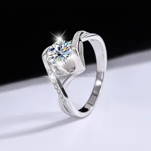 Mode individueller 1ct Moissanit Diamant Doppelring-Set S925 Sterling-Silber Verlobungsring für Damen Braut Moissanit