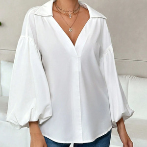 Blus Wanita Grosir Motif Polkadot V-Neck Lengan Panjang Mengembang Model Longgar - Product Image 6