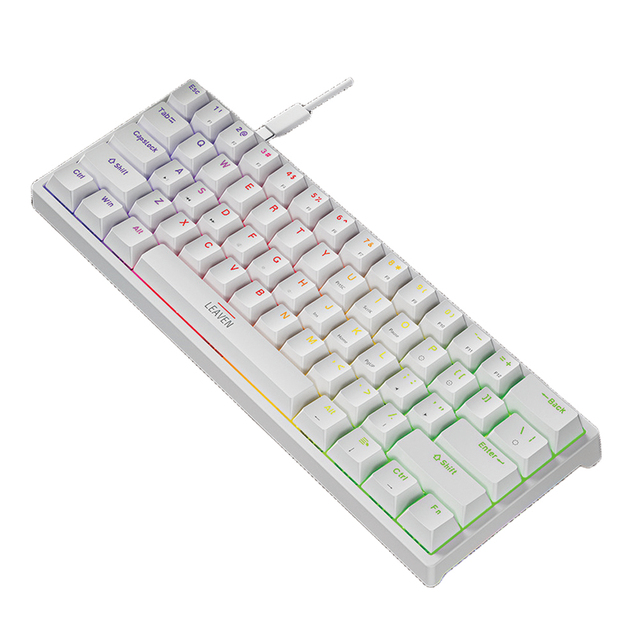 LEAVEN K620 New RGB LED Backlit USB Type-C Gaming Keyboard Wired Mechanical 61-Key OEM Hot-Swappable DIY Switches Waterproof