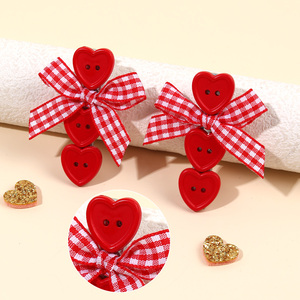 Niedliche Herz-Knopf-Haarspangen für Mädchen, Gingham-Band-Schleifen-Haarspange, handgemachte karierte Haaraccessoires für Kinder, Großhandel - Product Image 3