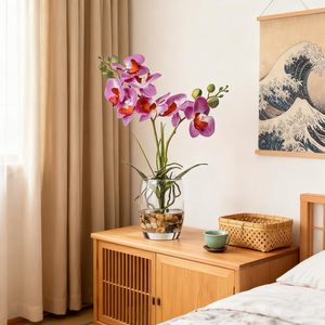 <span class=keywords><strong>Orquídea</strong></span> Artificial Morada en Florero de Vidrio, Arreglo Realista de Phalaenopsis en Maceta, Decoración para Mesa de Hogar u Oficina, Flor de 14.5 Pulgadas - Product Image 6