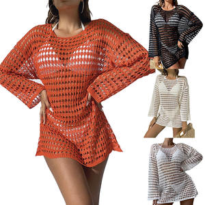 Vestido de Playa de Verano para Mujer, Color Sólido, Calado, de Ganchillo, Manga Larga, Holgado, para <span class=keywords><strong>Vacaciones</strong></span> y Fiestas en la Piscina - Product Image 6