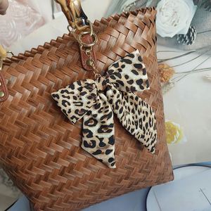 Autumn and Winter Leopard Print Bow Keychain Korean Style Fabric & Metal Ribbon Bag Pendant Creative <b>Car</b> - Product Image 4