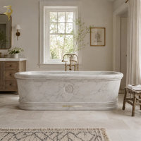 Baignoire ovale autoportante en marbre blanc de Carrare sculptée à la main en pierre naturelle JUNREN, directement de l'usine