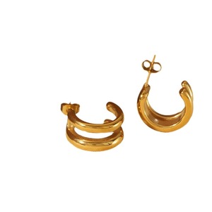 Pendientes Huggie en Forma de C de Doble Línea, Acero Inoxidable Chapado en Oro de 18K, Geométricos, Modernos y Versátiles - Product Image 5