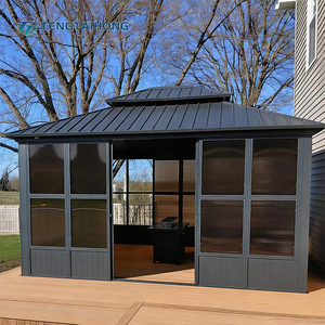 Pabellón de <span class=keywords><strong>Terraza</strong></span> Contemporáneo de Aluminio de 12*16 pies con Techo Rígido, Puertas Corredizas, Estructura Resistente al Viento, Nieve y Lluvia, Solárium - Product Image 2