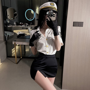 Uniforme de femme de police <span class=keywords><strong>Sexy</strong></span> à manches courtes, chemisier et jupe avec string, ensemble de 3 pièces, jeu de rôle, costume de police GR1741 - Product Image 5
