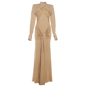 Robes à manches longues de couleur unie, style sexy, cintrées, avec ruban, tendance - Product Image 4