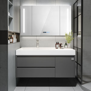 Light gray smart bathroom cabinet storage <b>mirror</b> cabinet white countertop sink <b>wall</b>-mounted cabinet body - Product Image 2