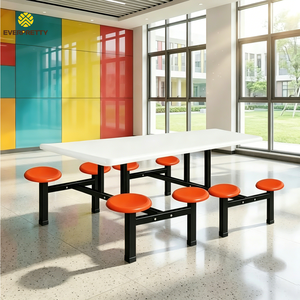 Juego de Mesa y Sillas para Cantina de 6-8 Personas, Mesa de Comedor Rectangular Resistente con Sillas Fijas para Cafetería Escolar, Oficina, Restaurante - Product Image 1