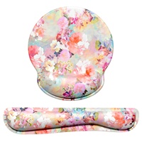 Ensemble de tapis de souris et de clavier en mousse à mémoire de forme avec repose-poignets, motif de fleurs de pivoine rose, base antidérapante pour le bureau