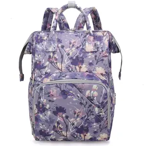 Amiqi Multifunction Large Capacity Full Flower Printed Waterproof Mommy Bag Backpack Diaper Bag With Stroller Strap